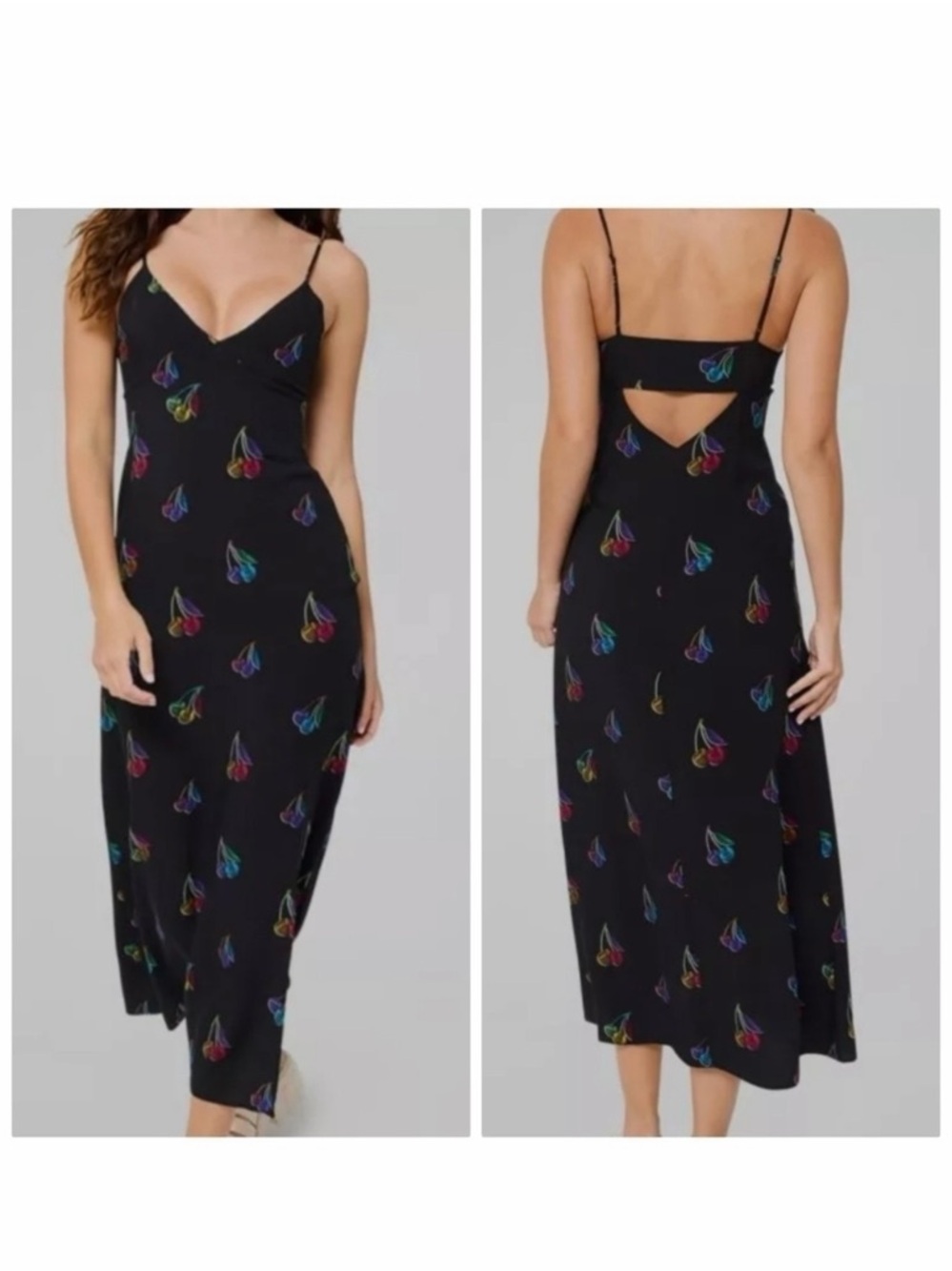 Terez cherries  Spaghetti-Strap Midi Dress with Rainbow Cherry Print